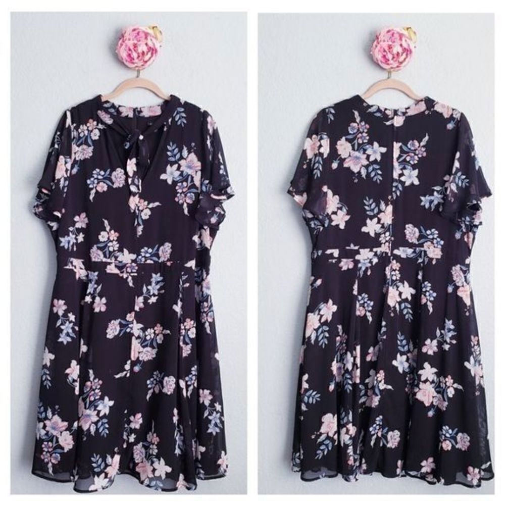 Torrid Black Floral Chiffron Skater Dress